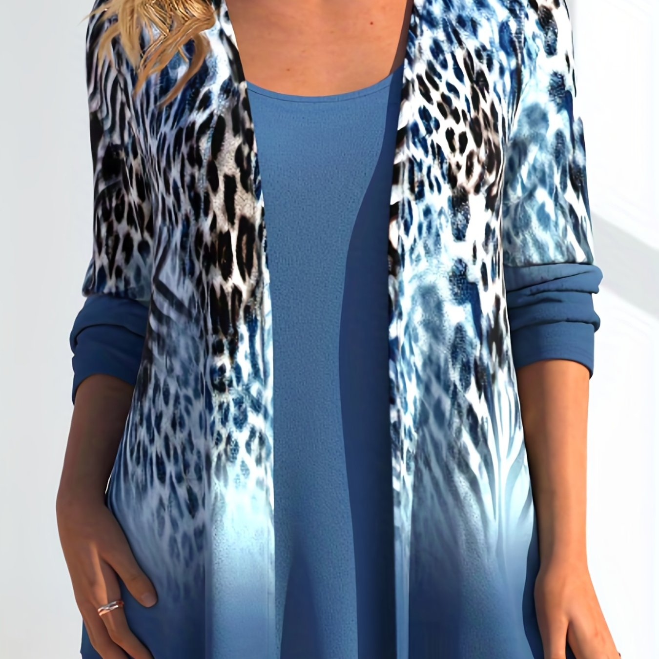 Women's Plus Leopard Print Cardigan & Tank Top Set
