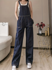 Patchwork Denim Jumpsuit Straight Legs Overalls