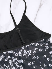  Ditsy Floral Print Tie Cami Top & Shorts Swimsuit Set