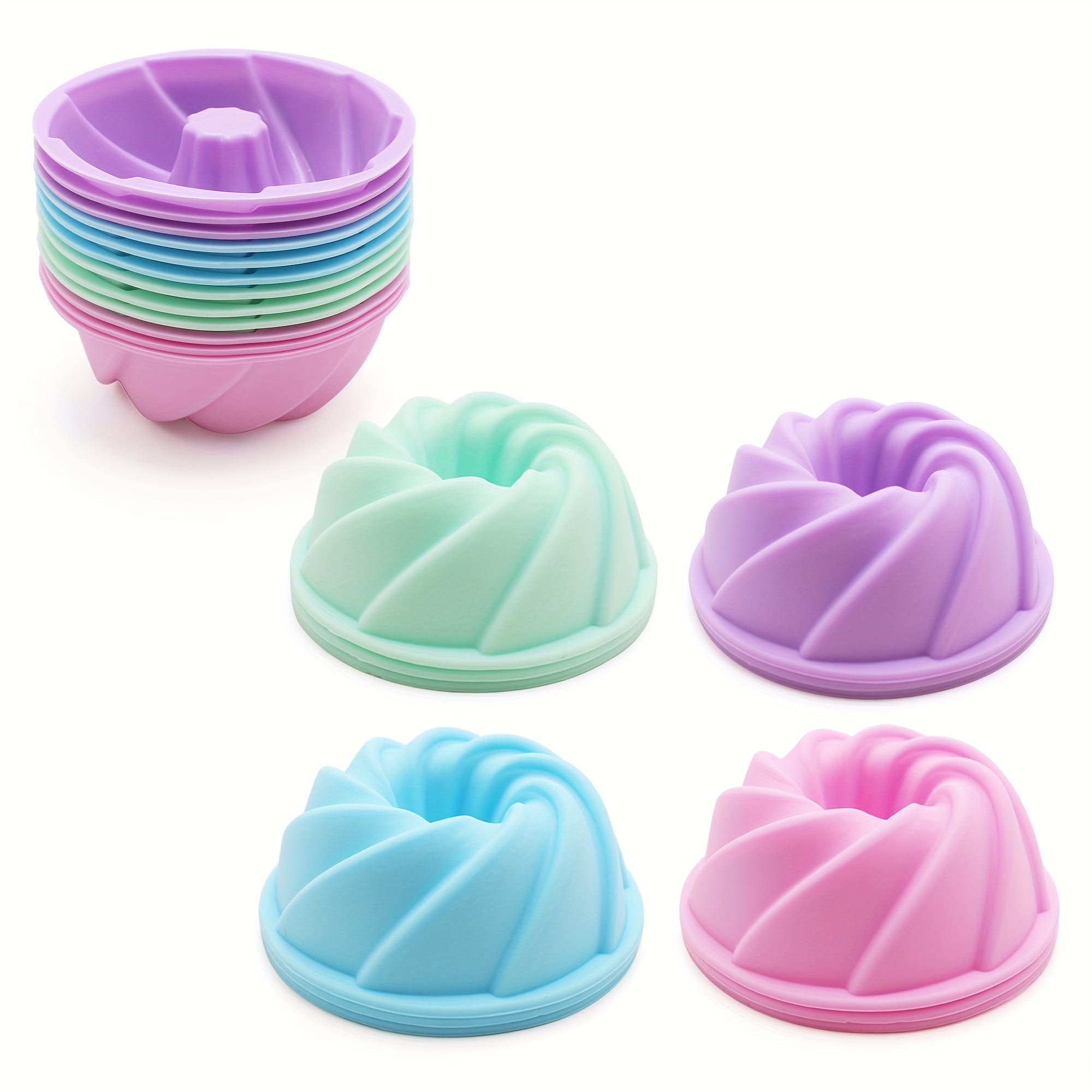 12pcs Silicone Bundt Cake Mold Non Stick Mini Fluted Cake Cups