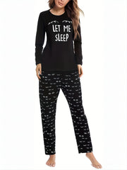 Eyelash Print Pajama Set Long Sleeve Top & Pants Women's Sleepwear