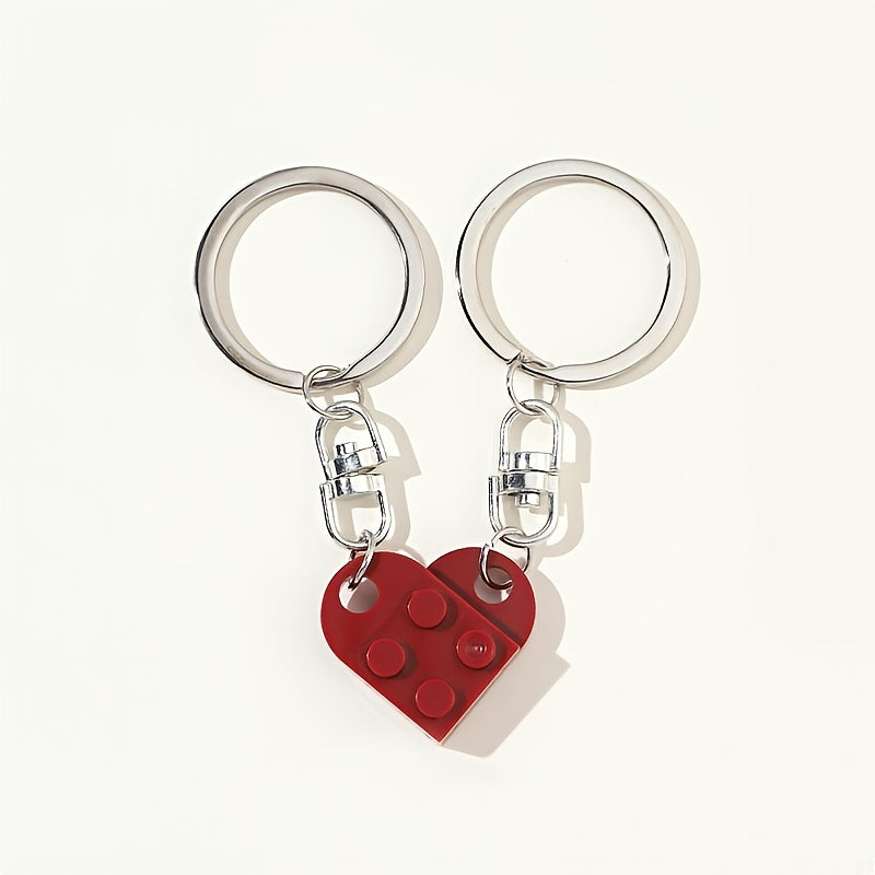 Couple Heart Keychain Set - Boyfriend Girlfriend Matching Gift