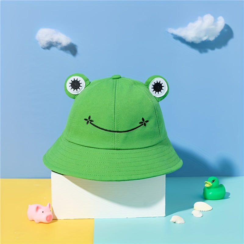 Frog Cartoon Bucket Hat Embroidery Solid Unisex Basin Hat Sunshade Travel Beach