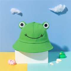 Frog Cartoon Bucket Hat Embroidery Solid Unisex Basin Hat Sunshade Travel Beach