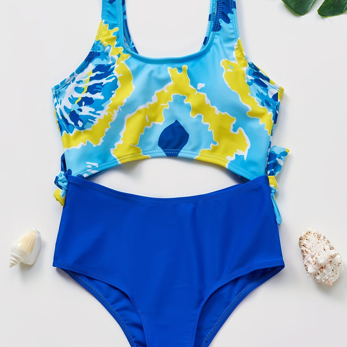 Girl's Block One Piece Swimsuit Mid Stretch Sleeveless