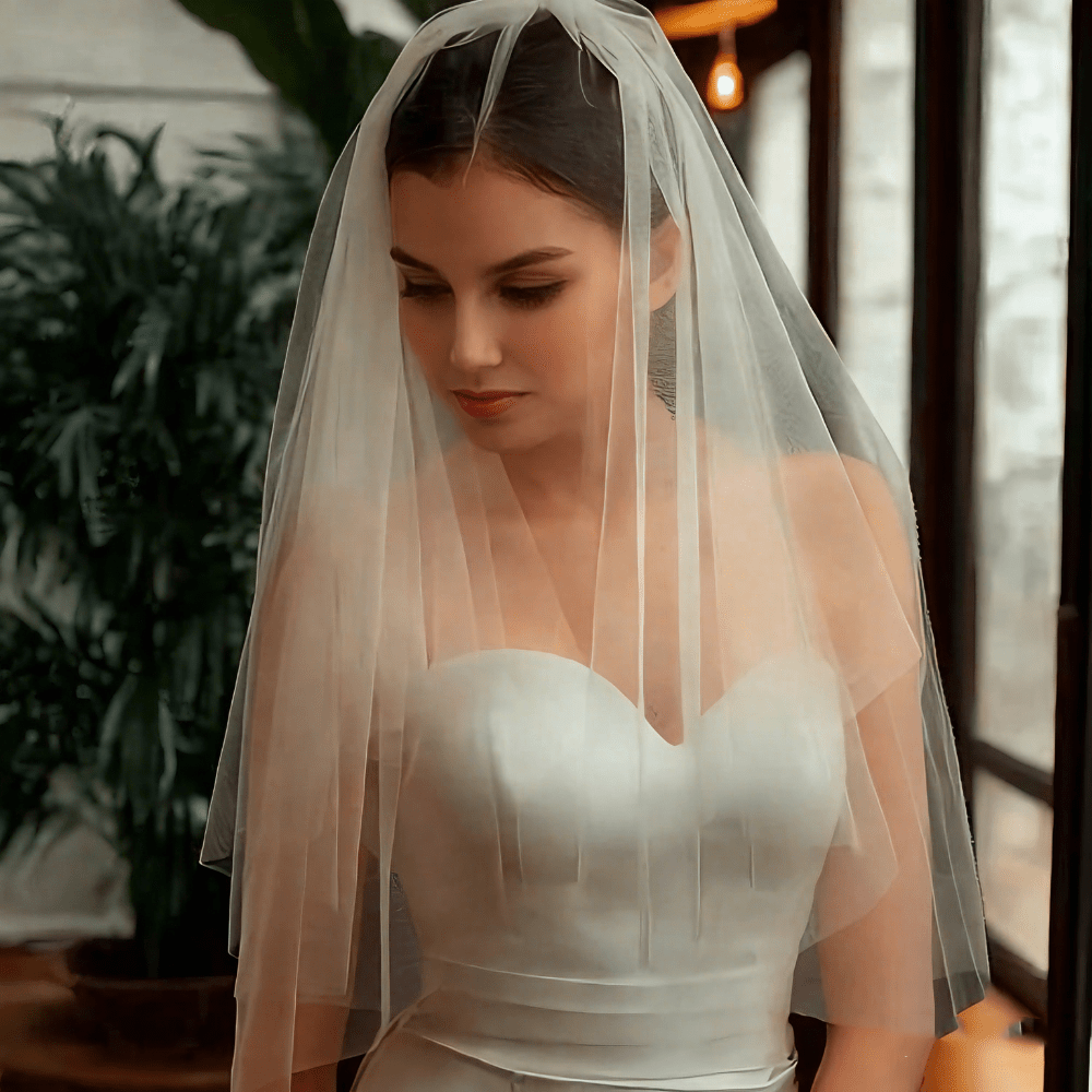 Double Layer Bridal Veil Sheer Polyester Yarn with Metal Comb