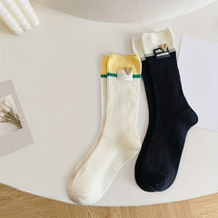 Heart Pattern Ribbed Socks Breathable Women's Mid Tube Stockings