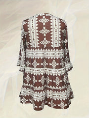  Bell Sleeve Geometric Print V Neck Smock Mini Dress