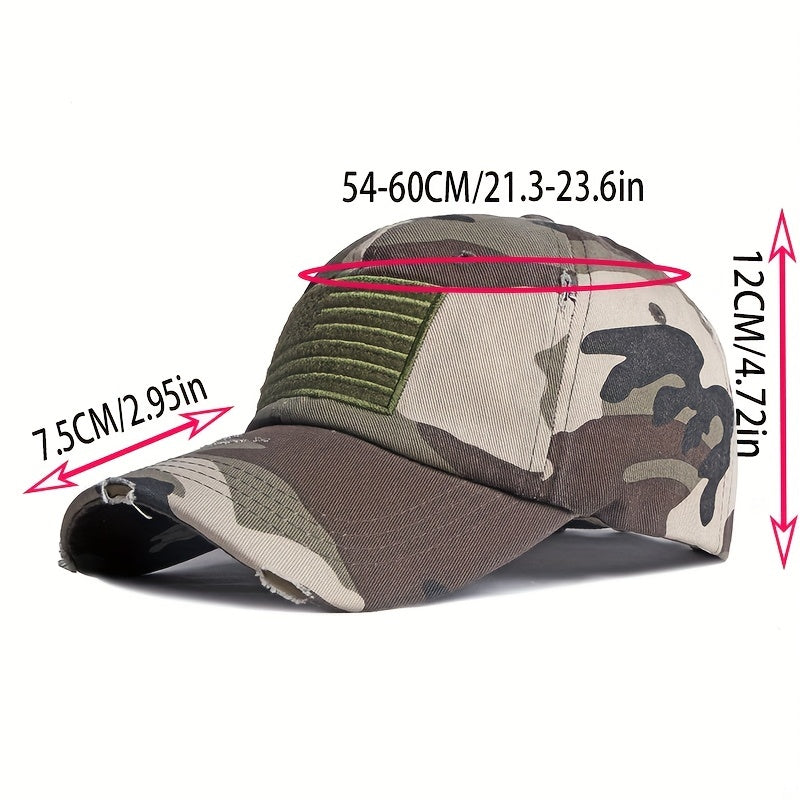 Distressed Sunshade Ripped Baseball Cap Embroidered Flag Peaked Cap