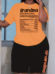 Women's Plus Letter Print 2PC Set Round Neck Top & Shorts