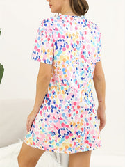 Polka Dot Lounge Dress Crew Neck Short Sleeve Home Dress Women's Loungewear