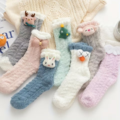 Cartoon Fuzzy Socks for Women - Comfy Mid Tube Stockings