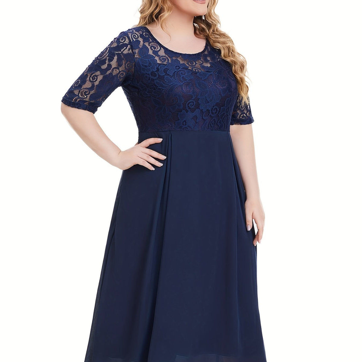  Women's Lace Sleeve Midi Dress