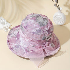 Flower Ribbon Bowknot Bucket Hat for Women