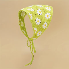 Daisy Flower Knitted Triangle Scarf Head Wrap Hollow Crochet Lace Up Turban Hat