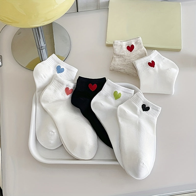 7 Pairs Heart Print Socks & Crew Neck Stockings