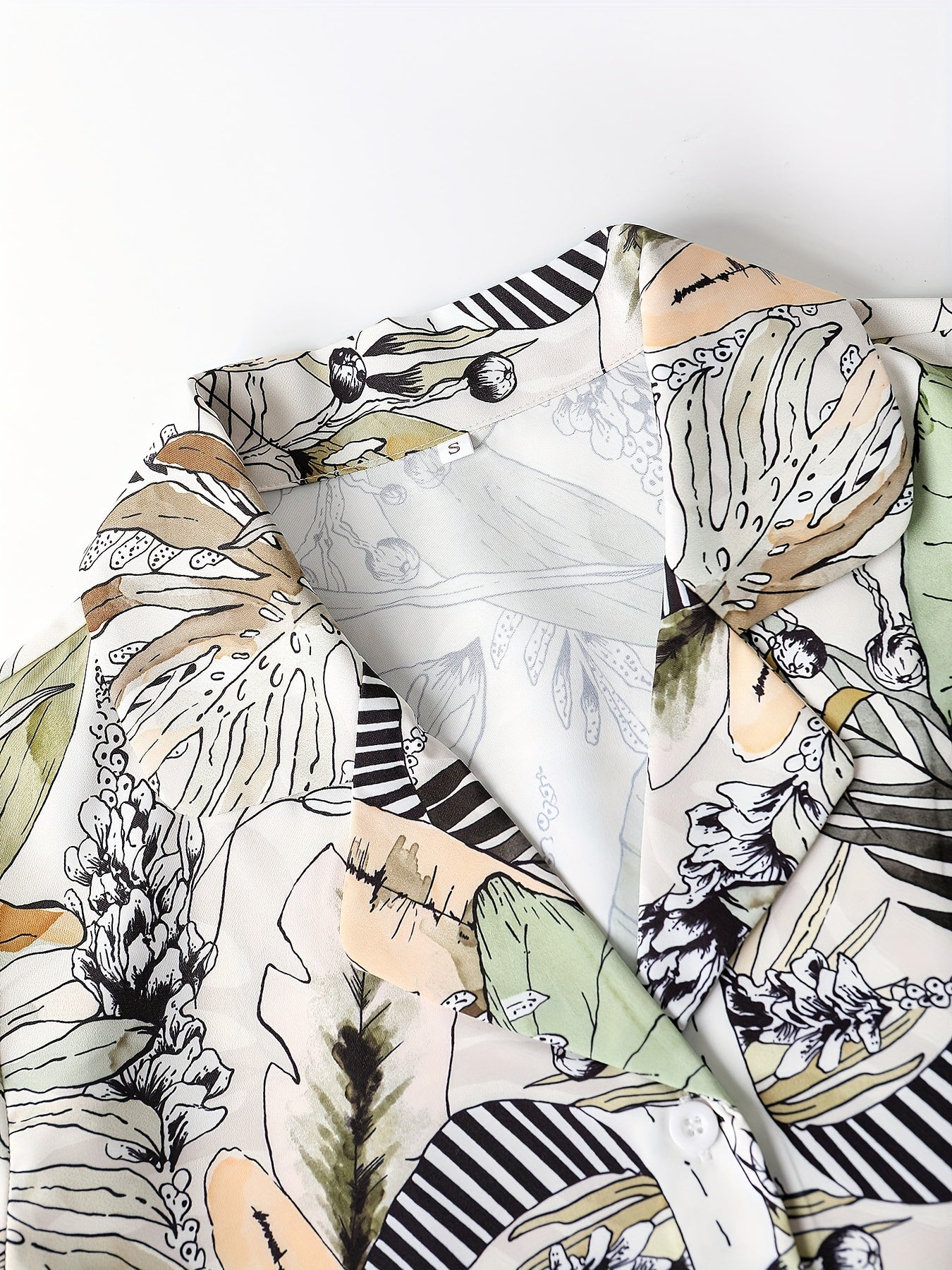 Floral Print Pajama Set Long Sleeve Buttons Top & Elastic Waistband Pants