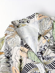 Floral Print Pajama Set Long Sleeve Buttons Top & Elastic Waistband Pants