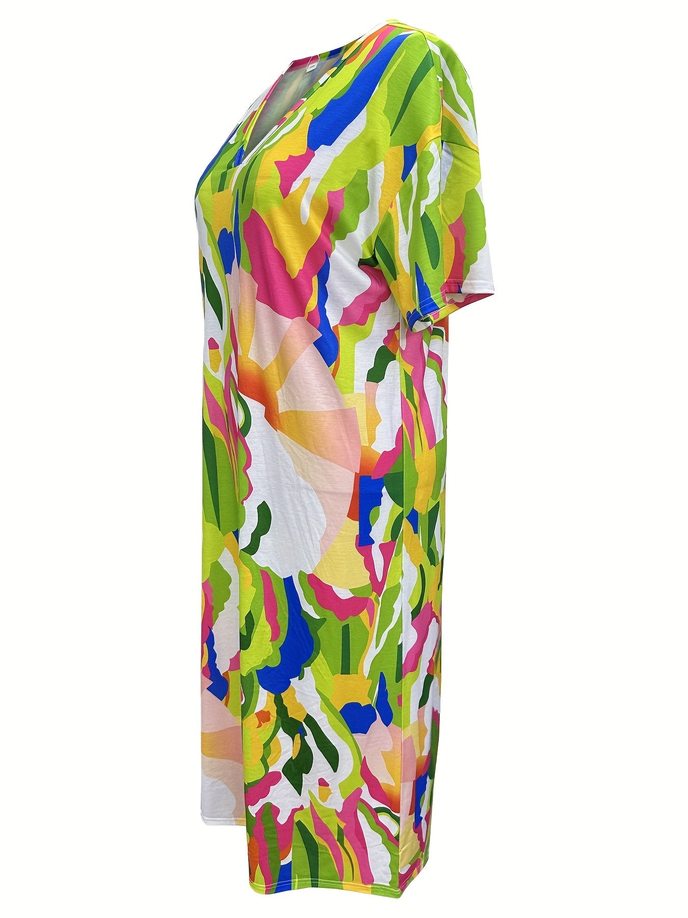 Plus Size Casual Dress Women's Plus Allover Print Bat Sleeve V Neck Maxi Dress