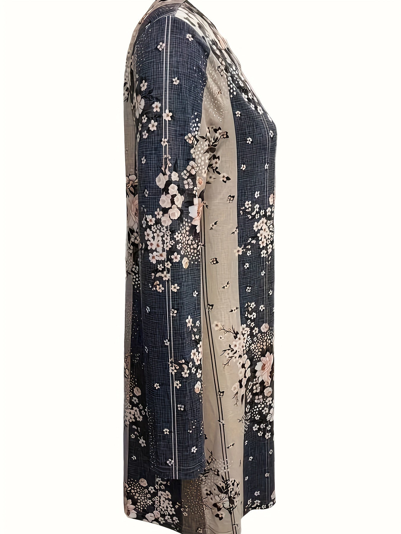  Colorblock Floral Print Long Sleeve Cardigan