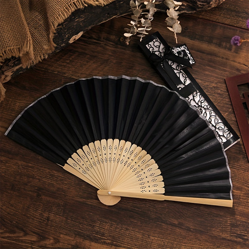 Vintage Hand Fan Folding Fan Wedding Party Wooden Fan Chinese Hanfu Fan
