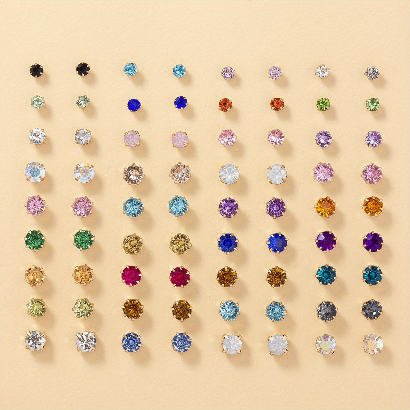 36 Pairs Colorful Rhinestone Stud Earrings for Daily Wear Accessories