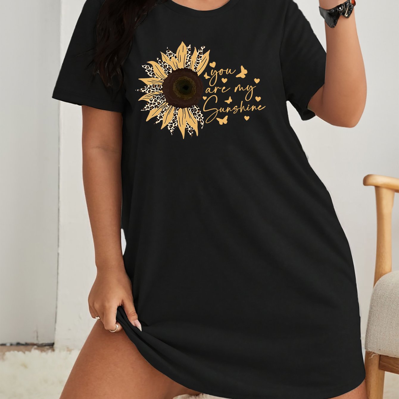  Leopard Sunflower & Butterfly Print Lounge Dress