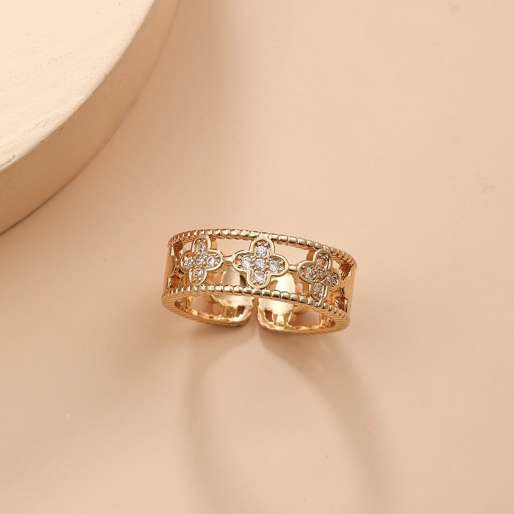 Four Leaf Clover Zircon Ring - Good Luck Charm Jewelry