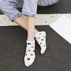 10 Pairs Cartoon Cat Print Socks Low Cut Ankle Socks Women's Stockings