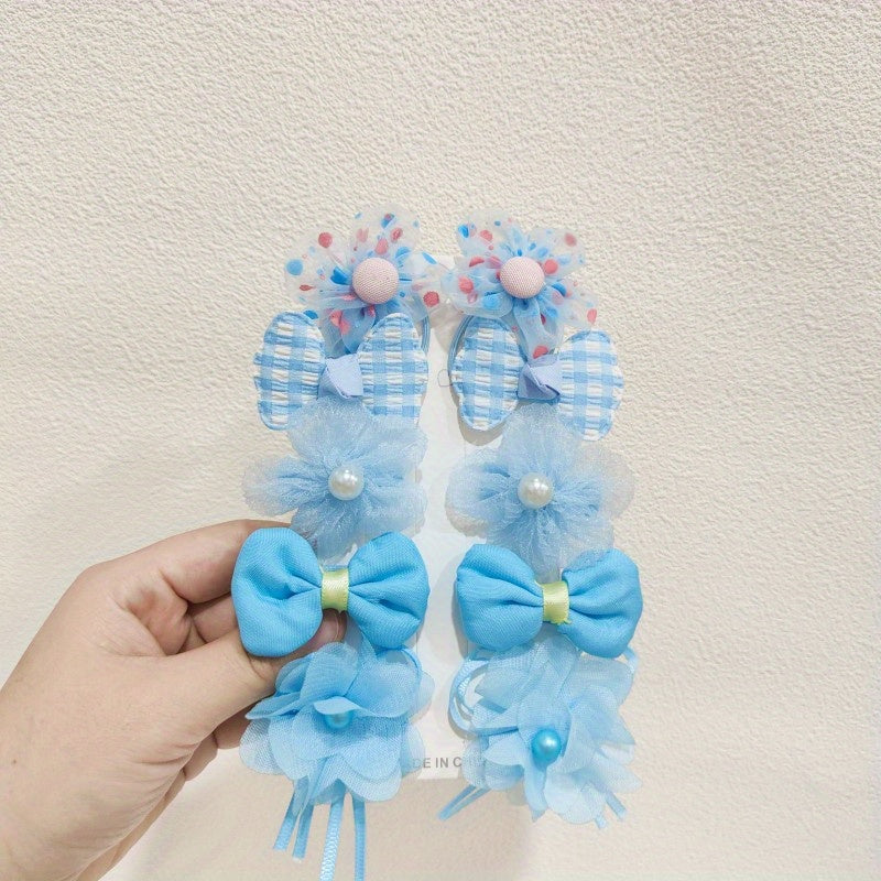 10pcs Flower Bowknot Hair Clips Fabric Barrette Sweet Hair Accessories