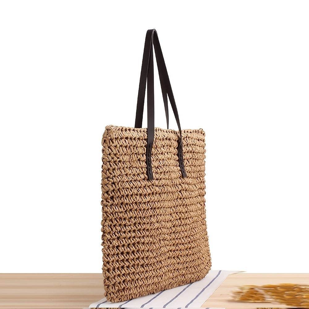 Women's Straw Tote Bag Large Zipper Foldable for Travel