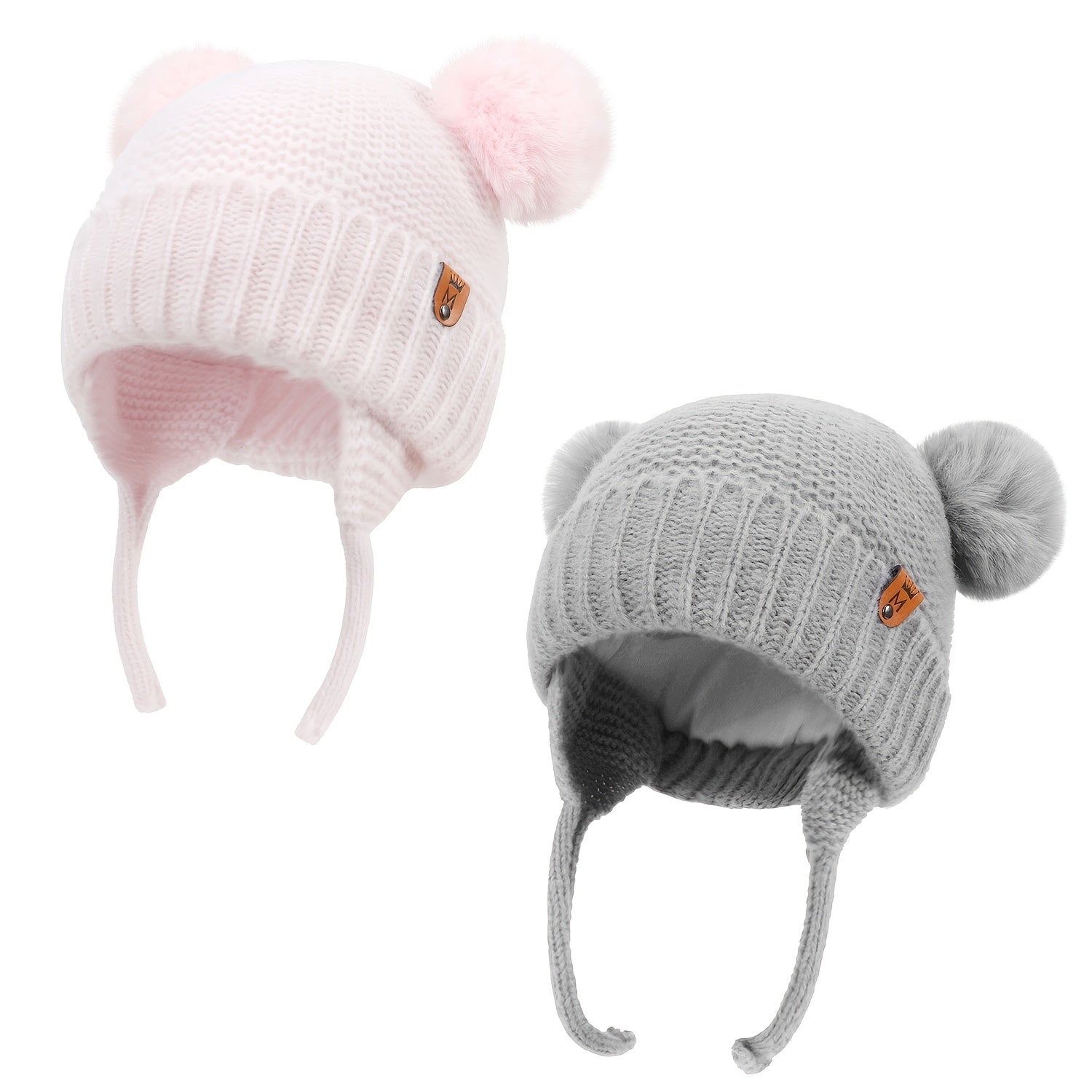 2pcs Baby Winter Beanie Hat Newborn Infant 100% Cotton Lining Warm Knitted Hat