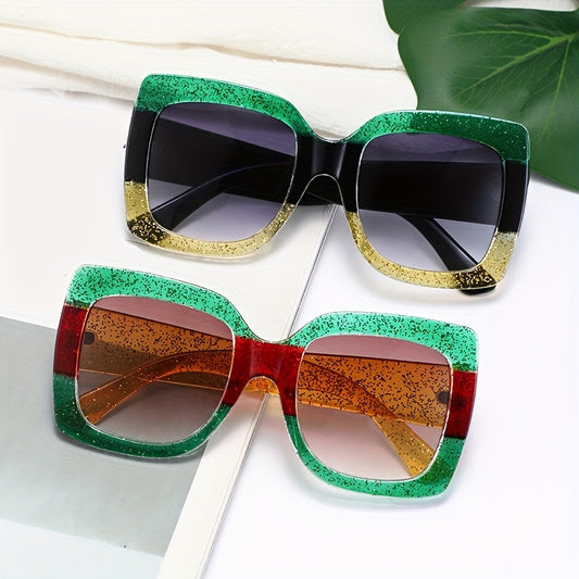 Y2K Glitter Square Sunglasses UV400 Sun Shades Glasses