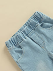 Girls Cherry Embroidered Denim Flare Jeans