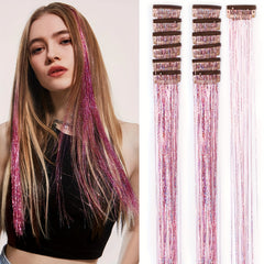6pcs Y2K Tinsel Clip In Hair Extension 50 Sparkle Glitter Synthetic Extensions