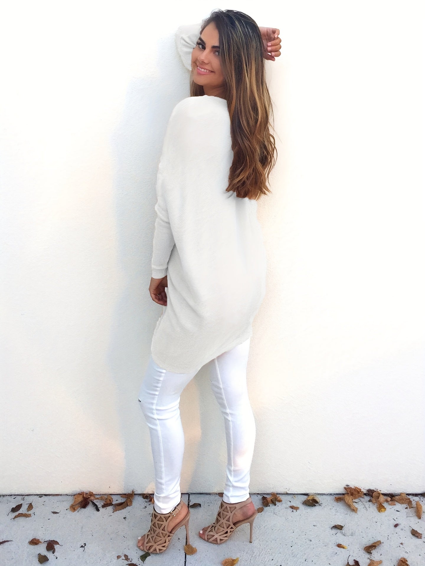  Casual Sweater Women's Plus Solid V-Neck Pullover Jumper