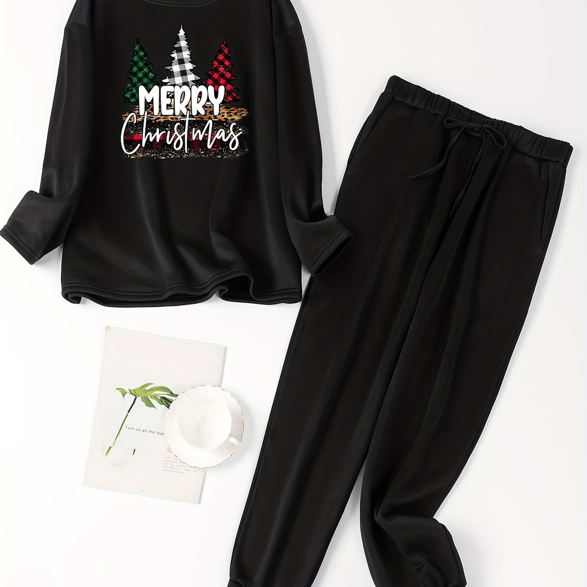 Women's Plus Size Christmas Lounge Set Fleece