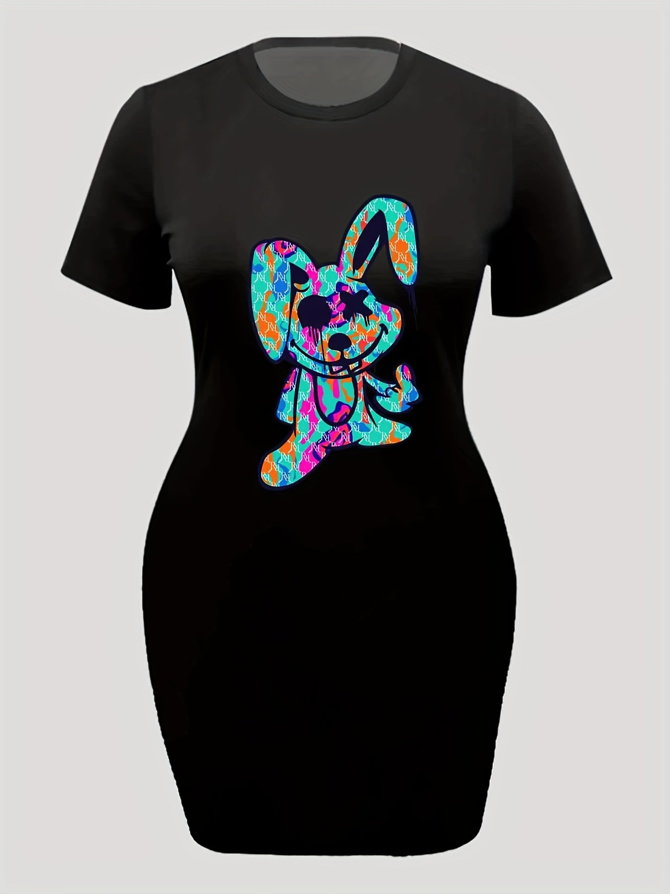  Casual Dress Women's Plus Cartoon Rabbit Print Short Sleeve