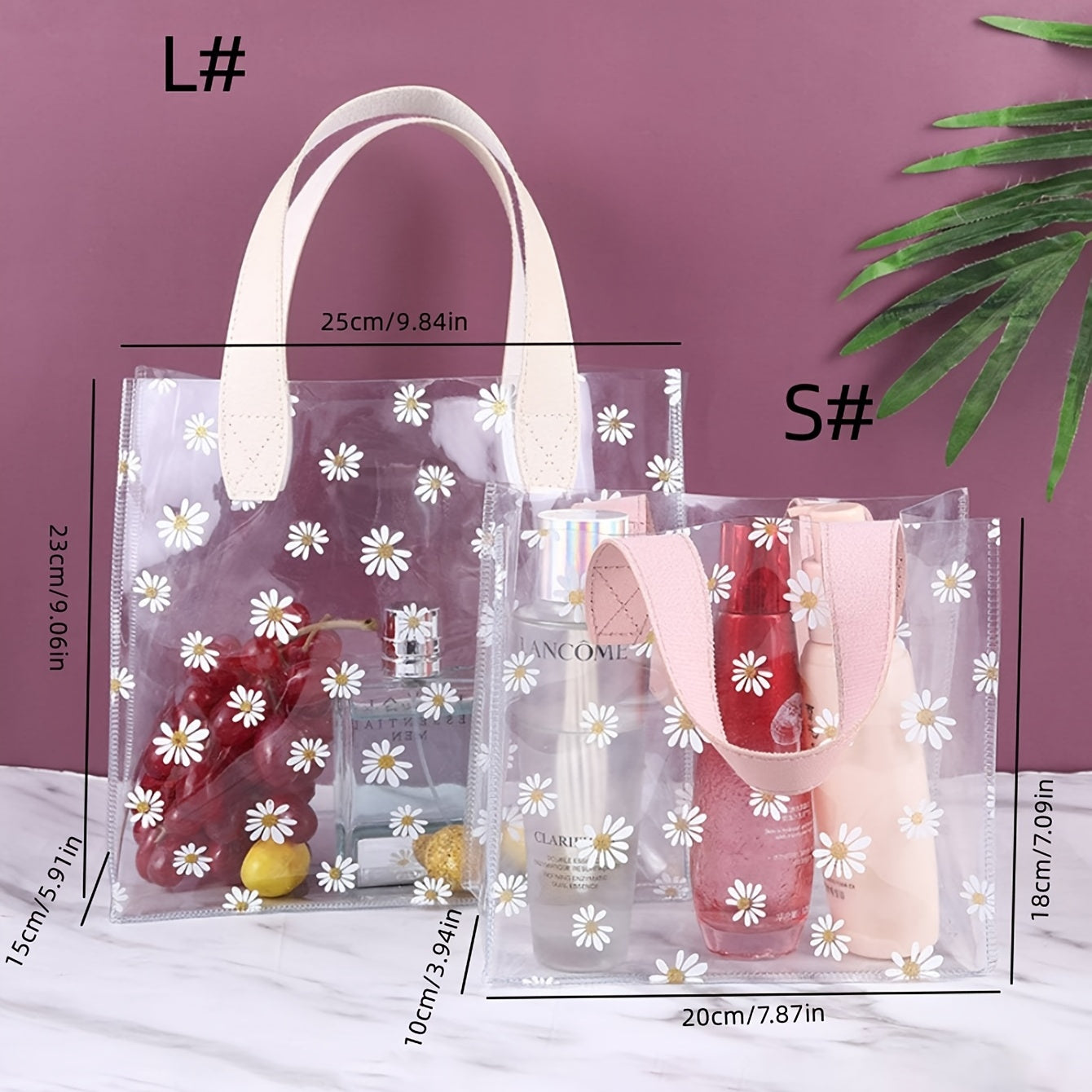 5pcs Large PVC Gift Bag With Ribbon Daisy Pattern Handled Gift Wrapping Bag