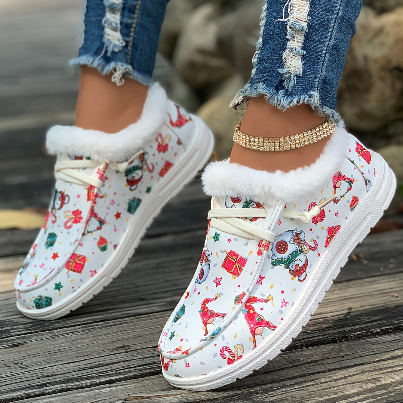 Women's Christmas Snow Boots with Dwarf & Snowflake Cartoon Patterns