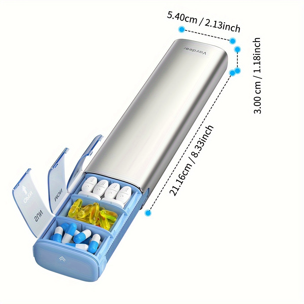 Waterproof Pill Organizer Golden Aluminum Shell Portable Travel