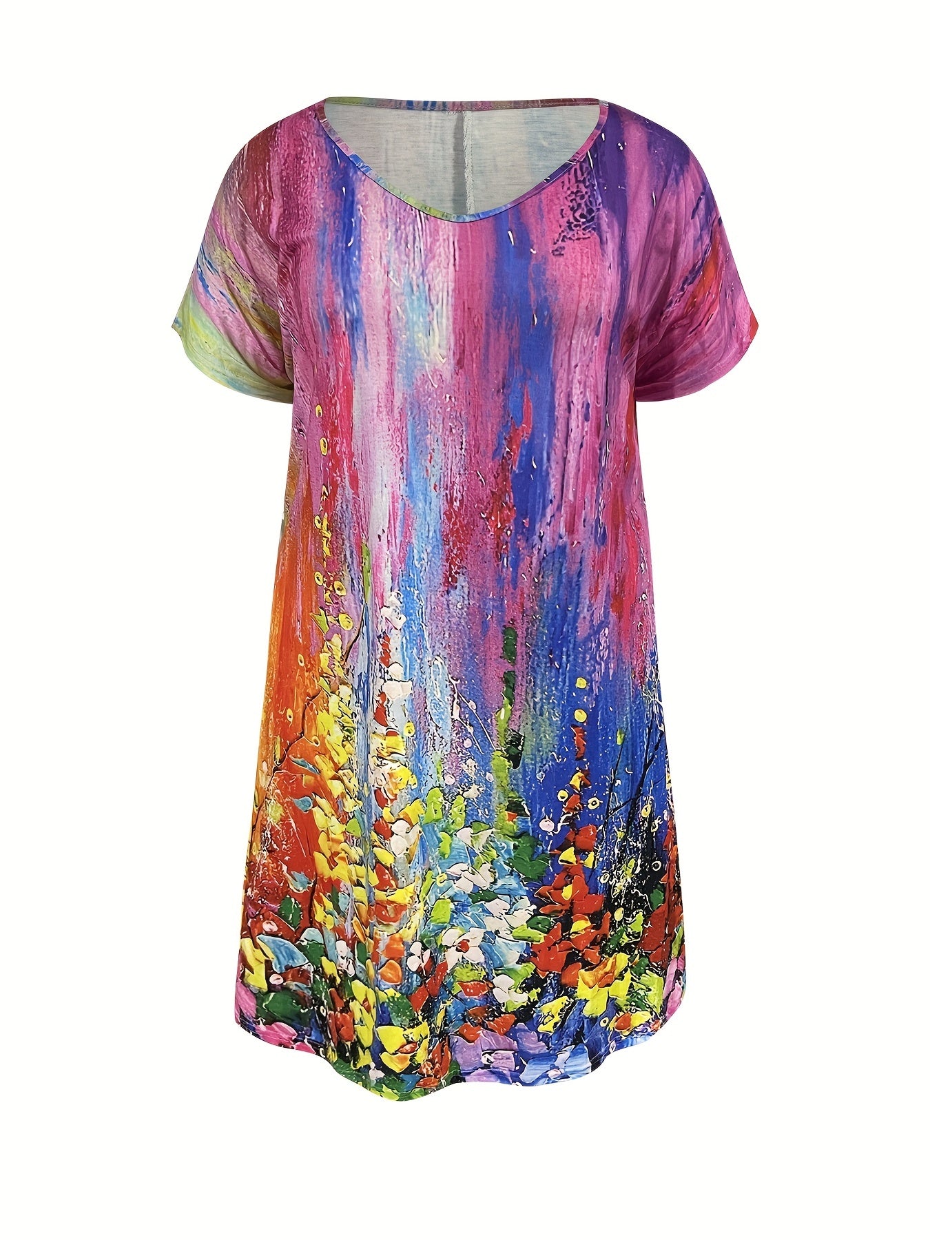  Women's Painting Print V Neck Dress