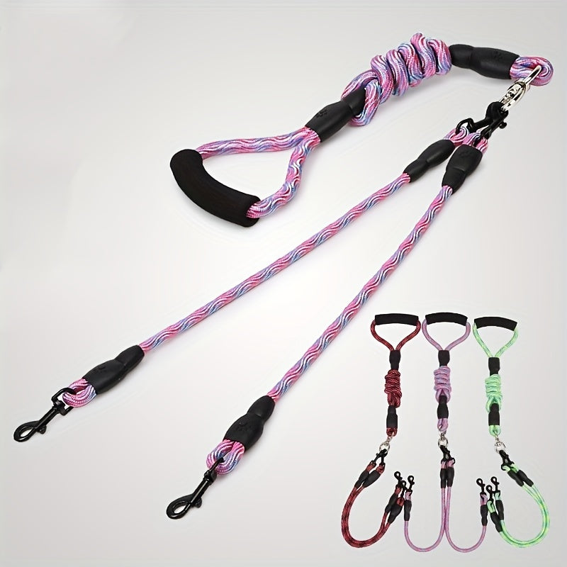 Wave Pattern Dual Dog Leash for Walking Two Dogs