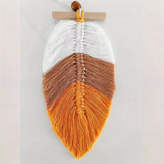 Boho Leaf Macrame Wall Hanging with Wooden Bead
