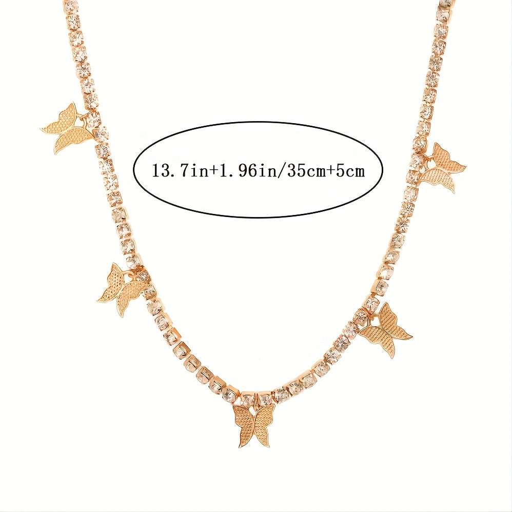 Double Row Butterfly Rhinestone Necklace