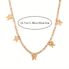 Double Row Butterfly Rhinestone Necklace