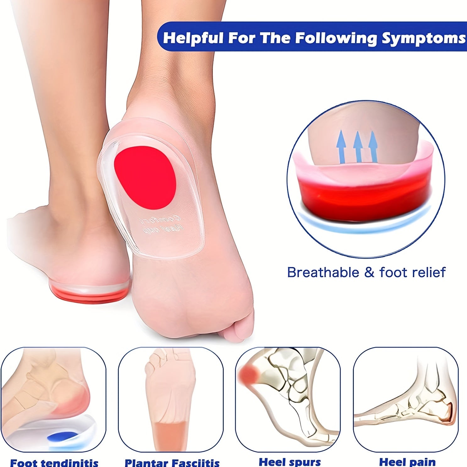 Medical Silicone Heel Pads - Gel Heel Cup Plantar Fasciitis Liner