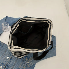Striped Canvas Tote Bag Shoulder Handbag Travel Commuter