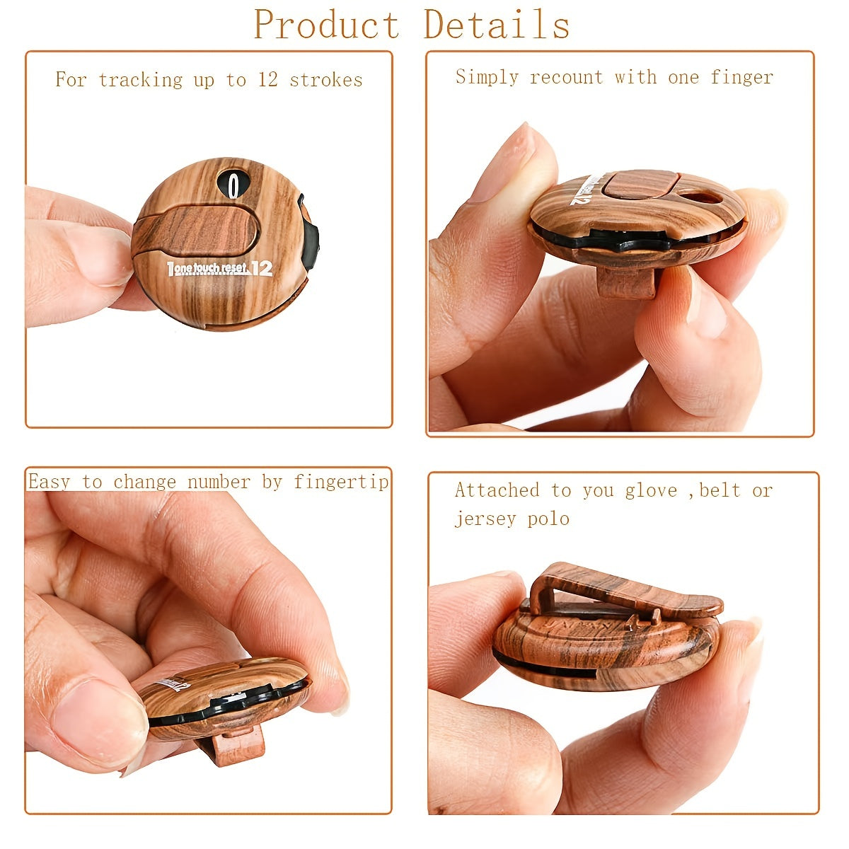 Wood Grain Golf Stroke Counter Mini Stroke Counter Up to 12 Shots