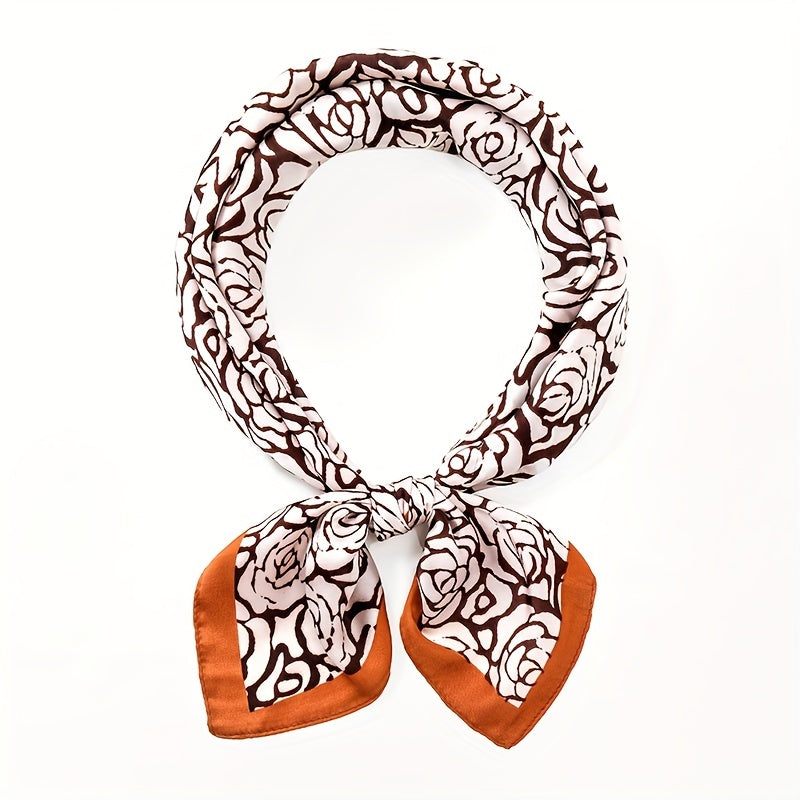 Rose Print Bandana Square Scarf Satin Neckerchief Hair Accessories